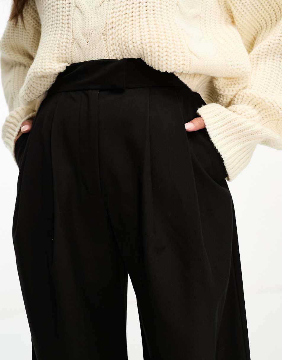 ASOS DESIGN Petite tailored wide leg dad pant in black