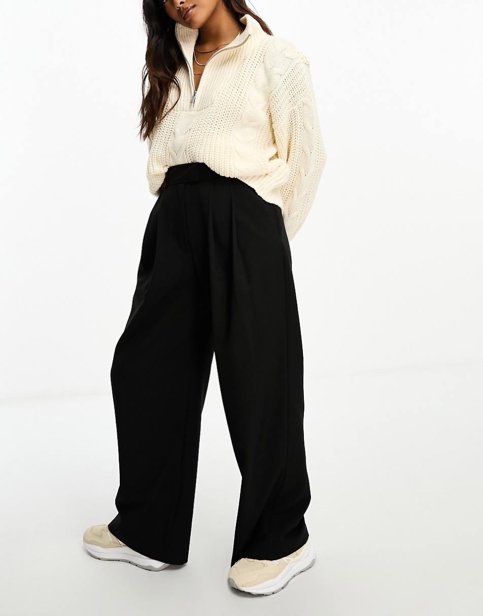 ASOS DESIGN Petite tailored wide leg dad pant in black