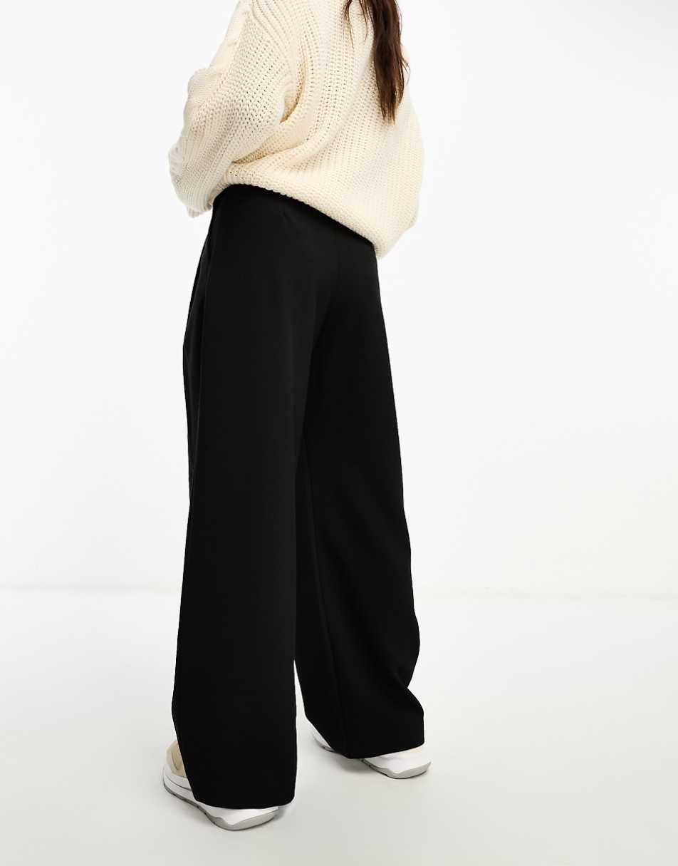 ASOS DESIGN Petite tailored wide leg dad pant in black