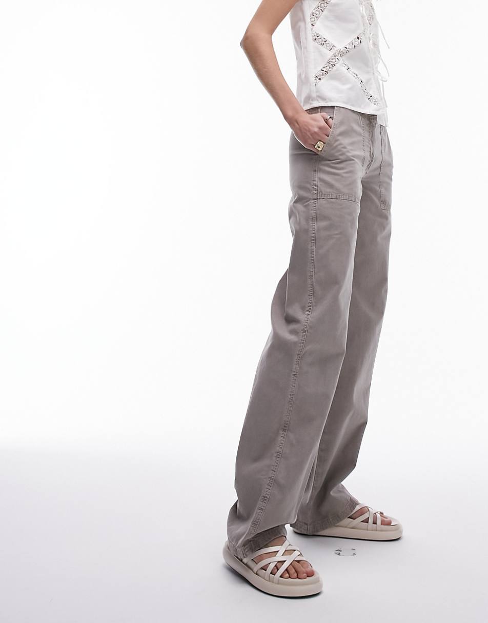 Topshop Tall low rise washed straight leg pants in taupe