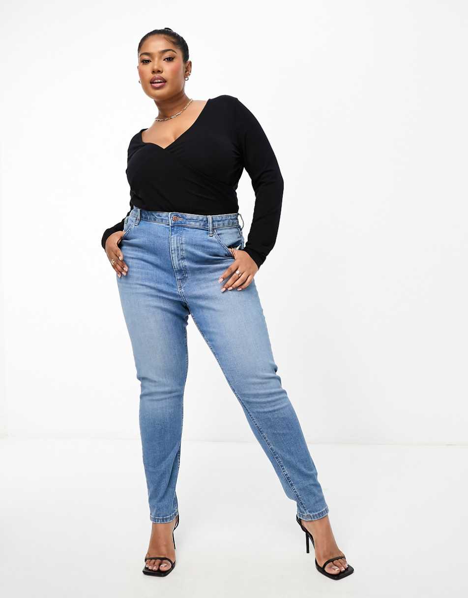 ASOS DESIGN Curve long sleeve wrap top in black