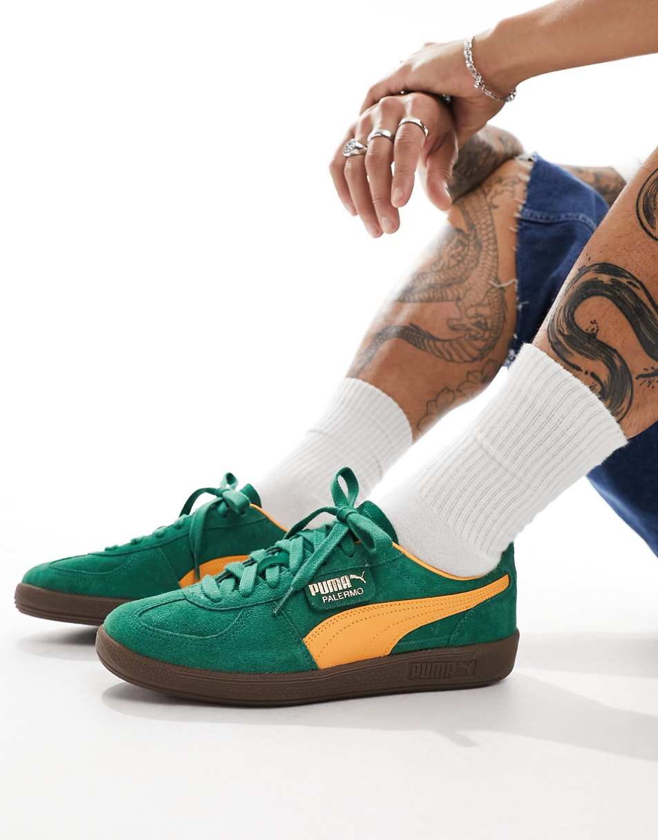 PUMA Palermo sneakers in green and orange