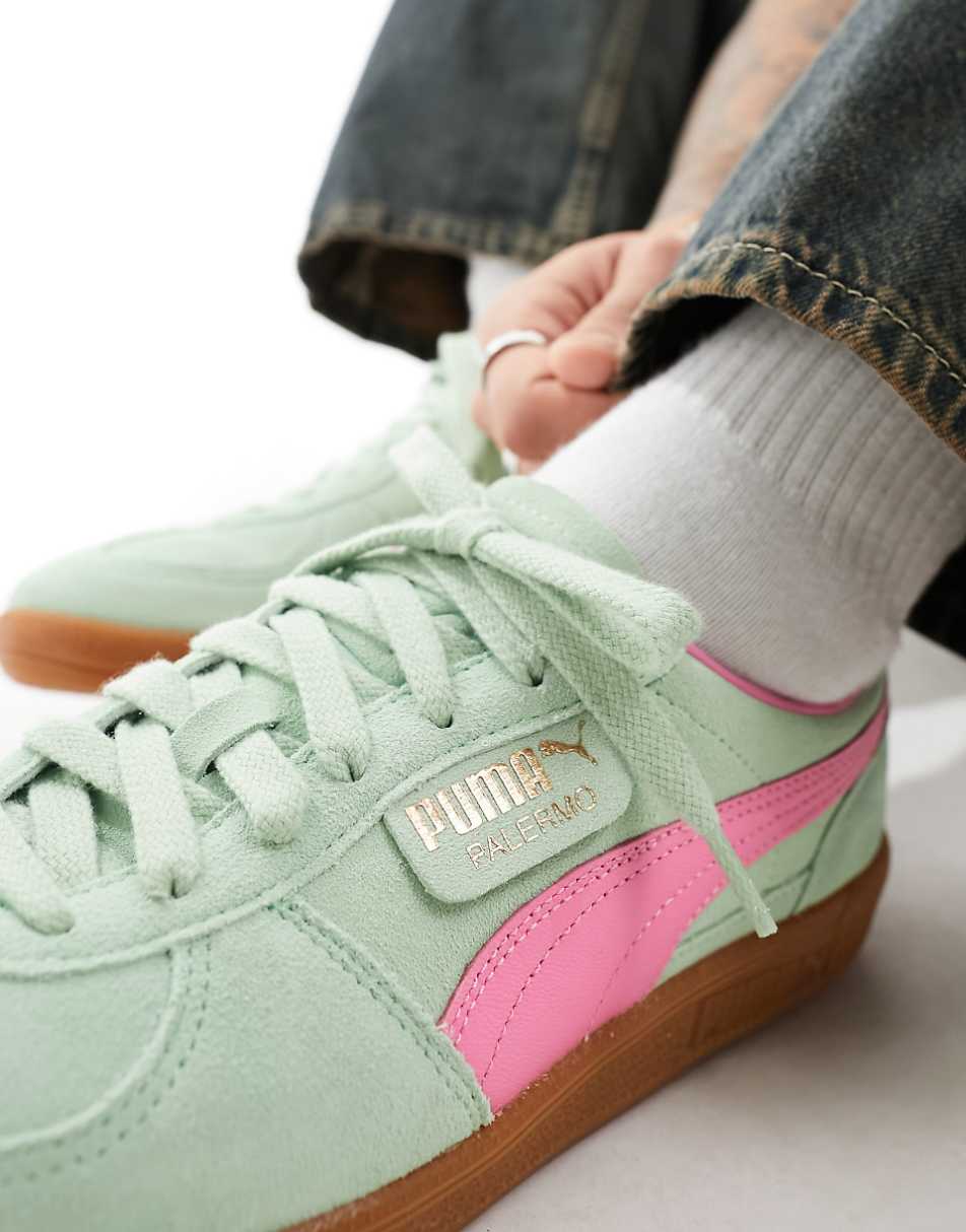 PUMA Palermo sneakers in green and pink