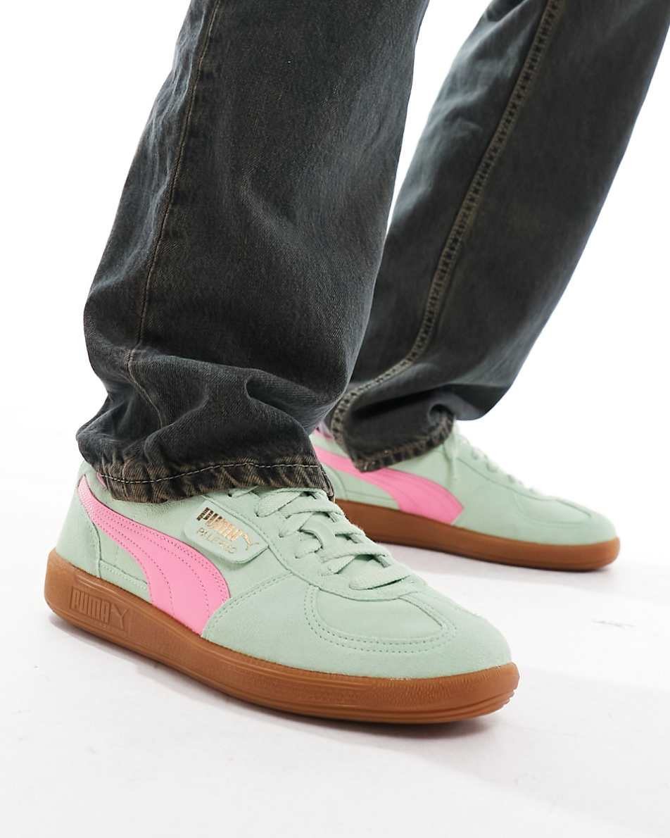 PUMA Palermo sneakers in green and pink