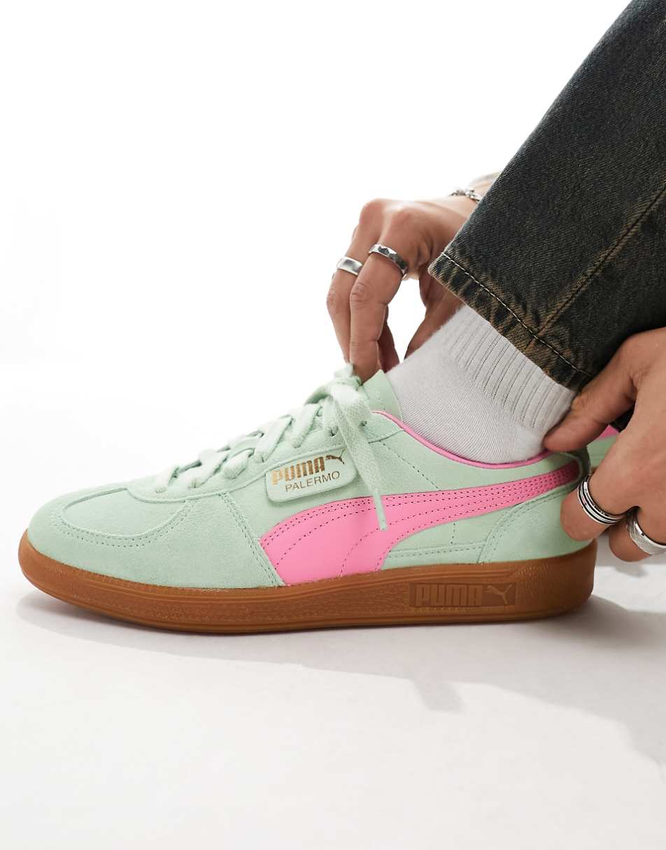 PUMA Palermo sneakers in green and pink