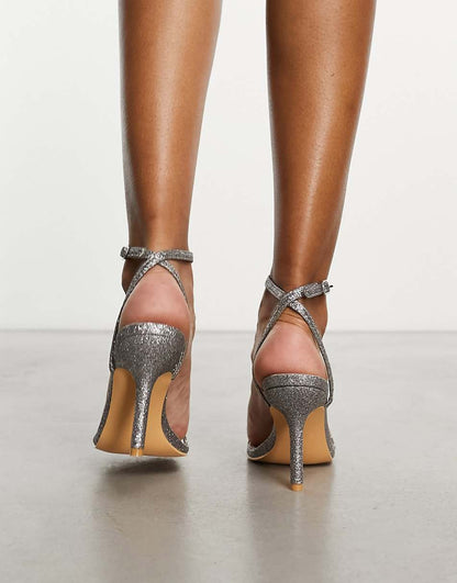 Glamorous barely there heeled sandals in silver glitter