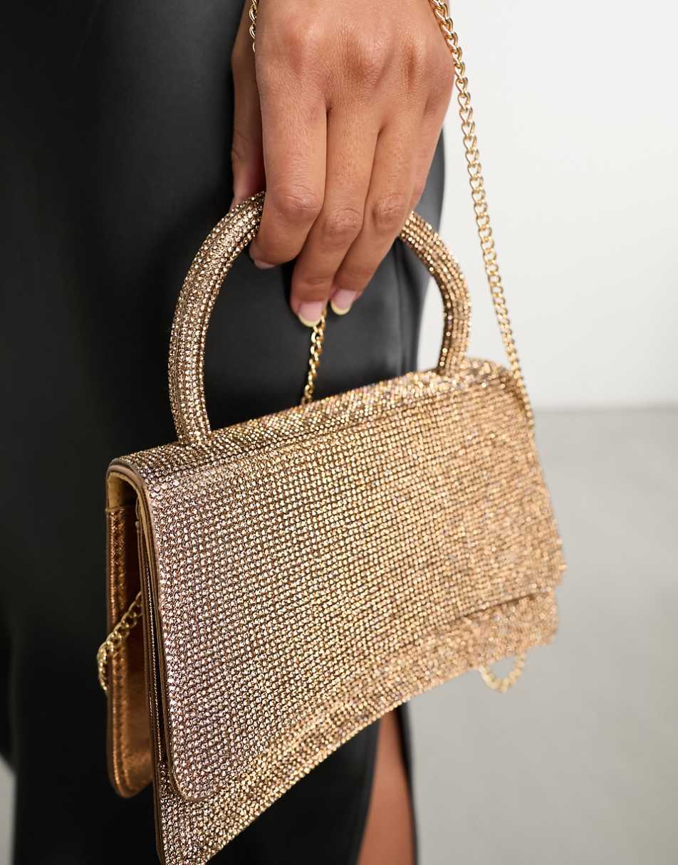 True Decadence glitter clutch bag in gold