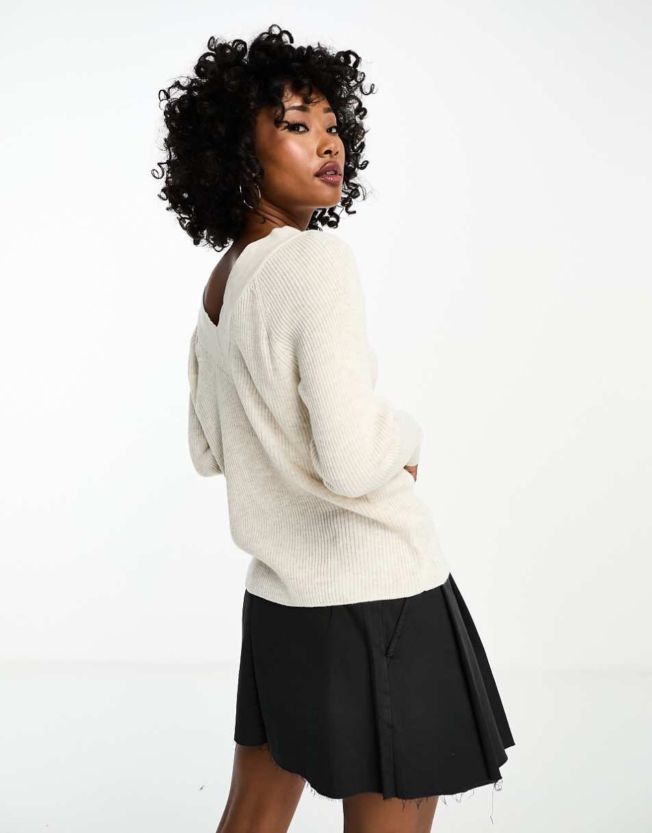 Only v neck ribbed sweater in cream