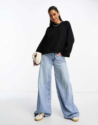 ASOS DESIGN oversized sweat with raglan detail in black