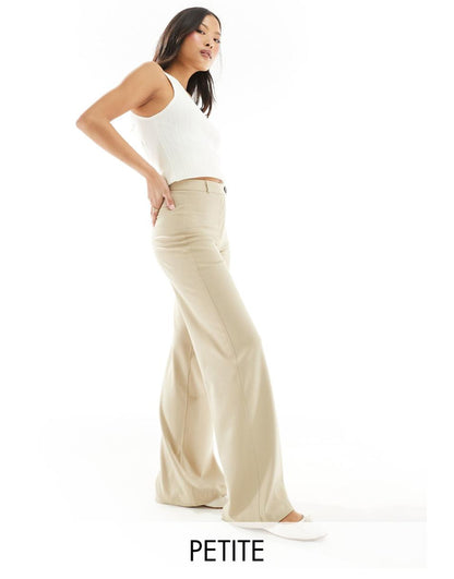 Bershka Petite wide leg dad pants in sand