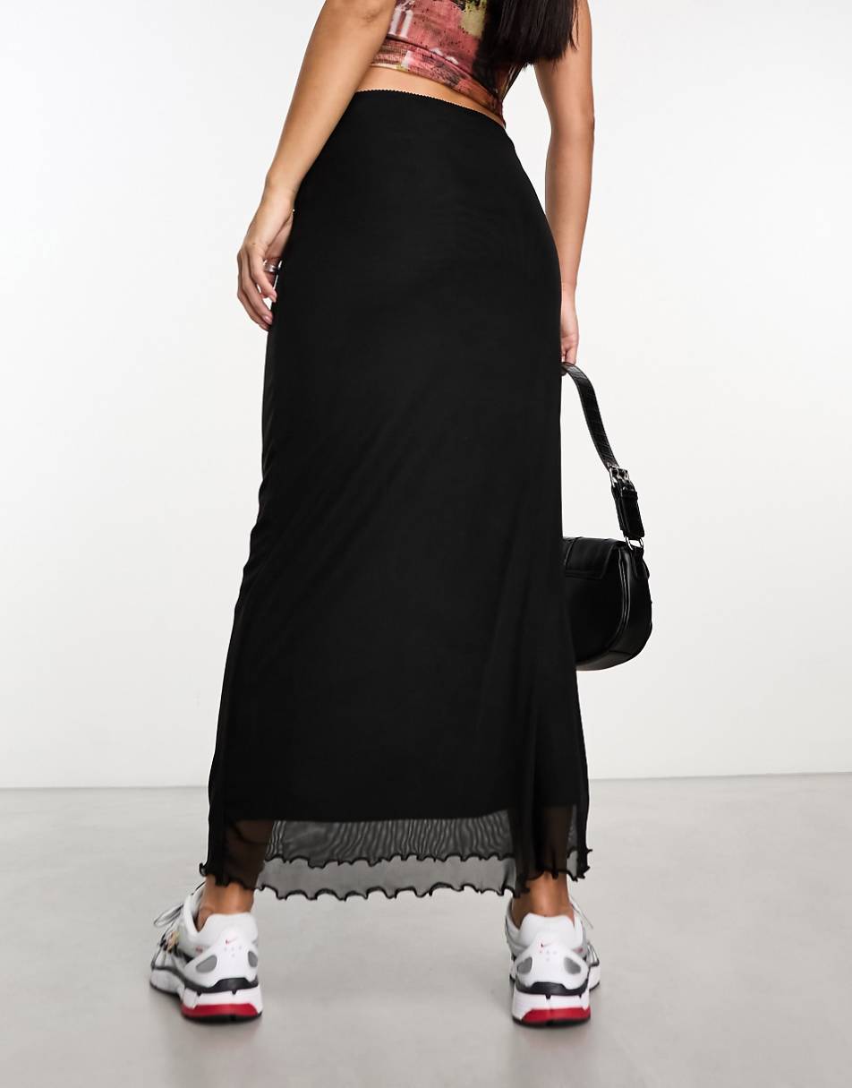 ASOS DESIGN mesh midi skirt in black