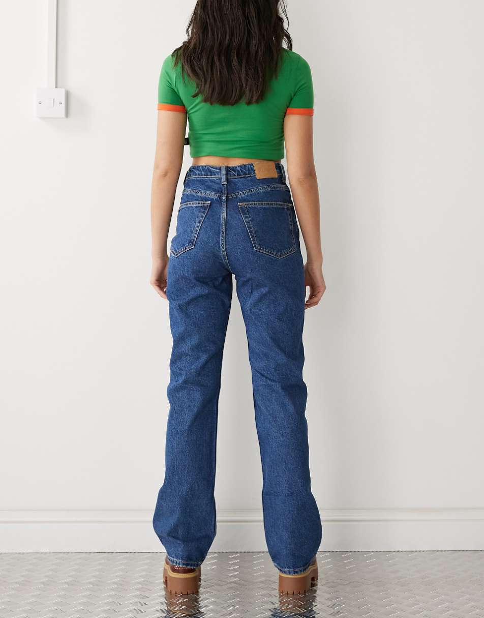 Weekday Rowe extra high rise regular fit straight leg jeans in nobel blue