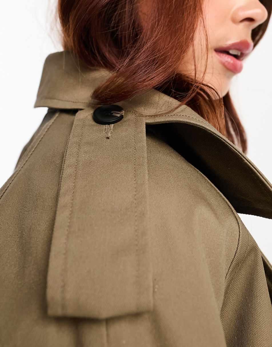 ASOS DESIGN cropped trench coat in olive