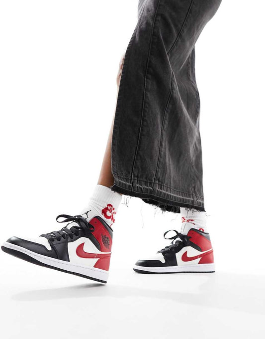 Air Jordan 1 Mid womens sneakers in dark gray and gym red