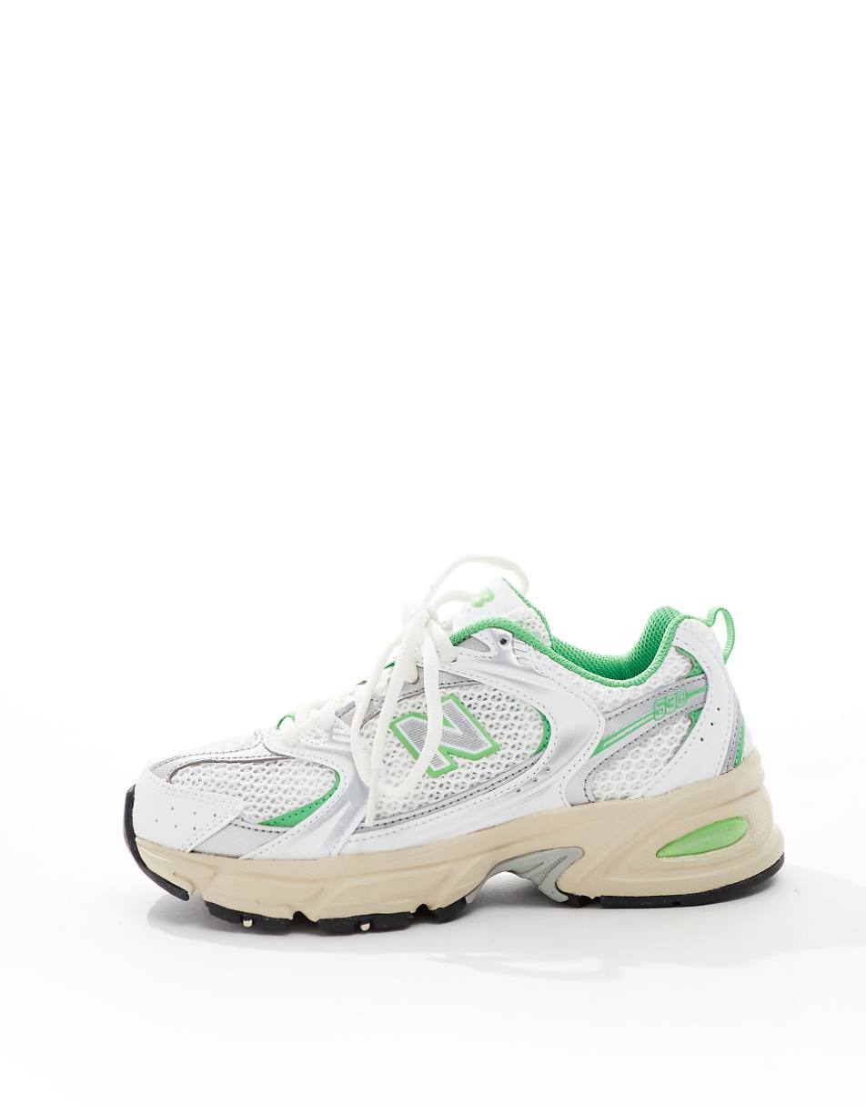 New Balance 530 sneakers in white and green