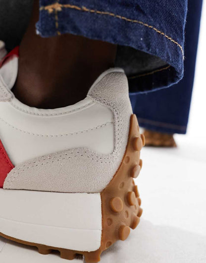New Balance 327 sneakers in white with red detail