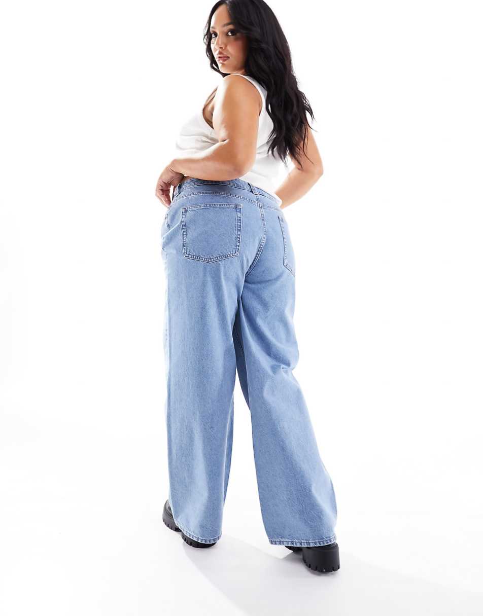 ASOS DESIGN Curve wide leg dad jeans in mid blue