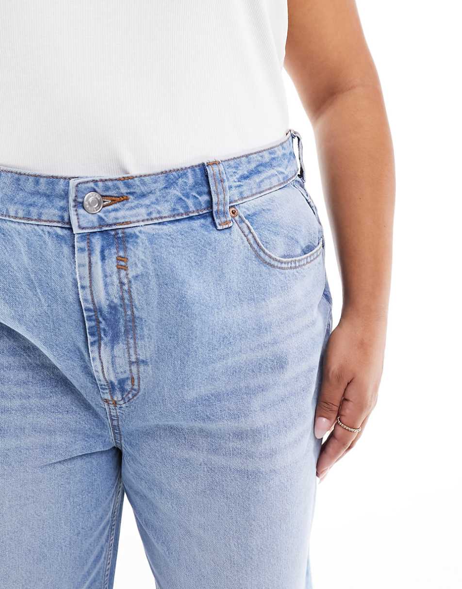 ASOS DESIGN Curve wide leg dad jeans in mid blue