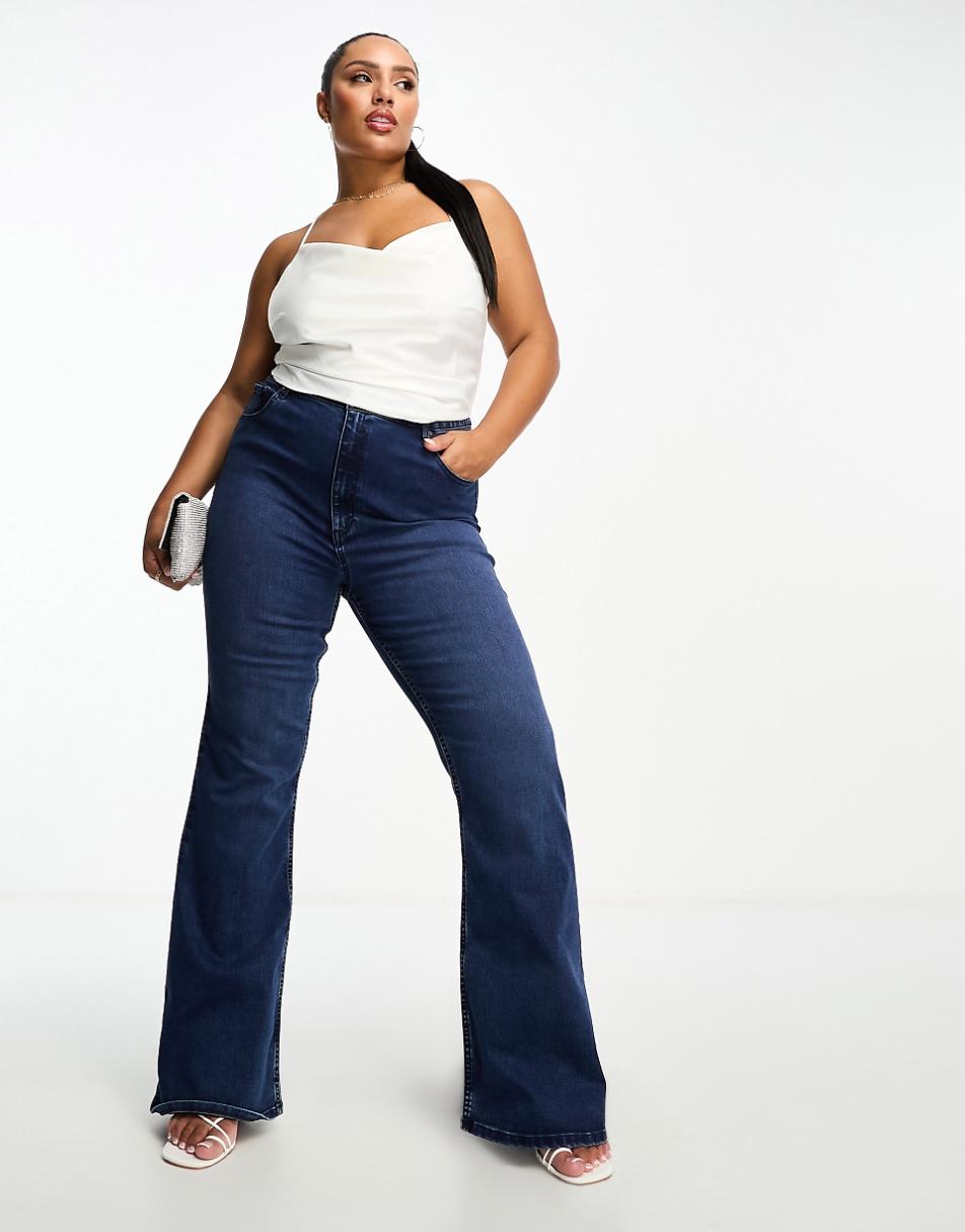 ASOS DESIGN Curve power stretch flare in dark blue