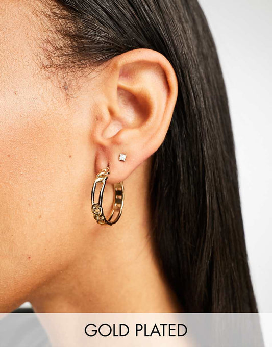 Seol + Gold 18ct gold vermeil figaro chain hoop earrings