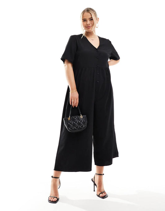 ASOS DESIGN Curve short sleeve tea jumpsuit in black