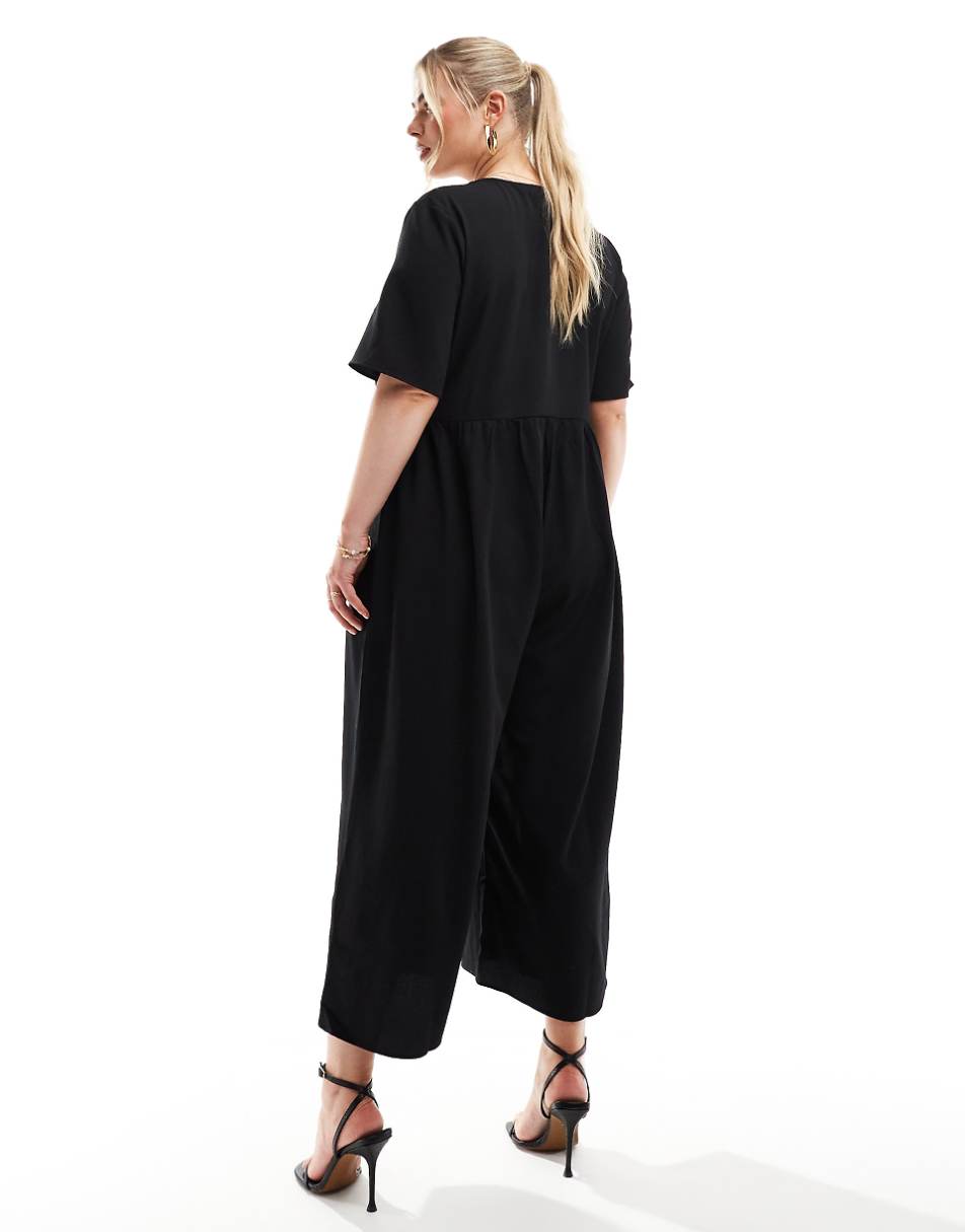 ASOS DESIGN Curve short sleeve tea jumpsuit in black