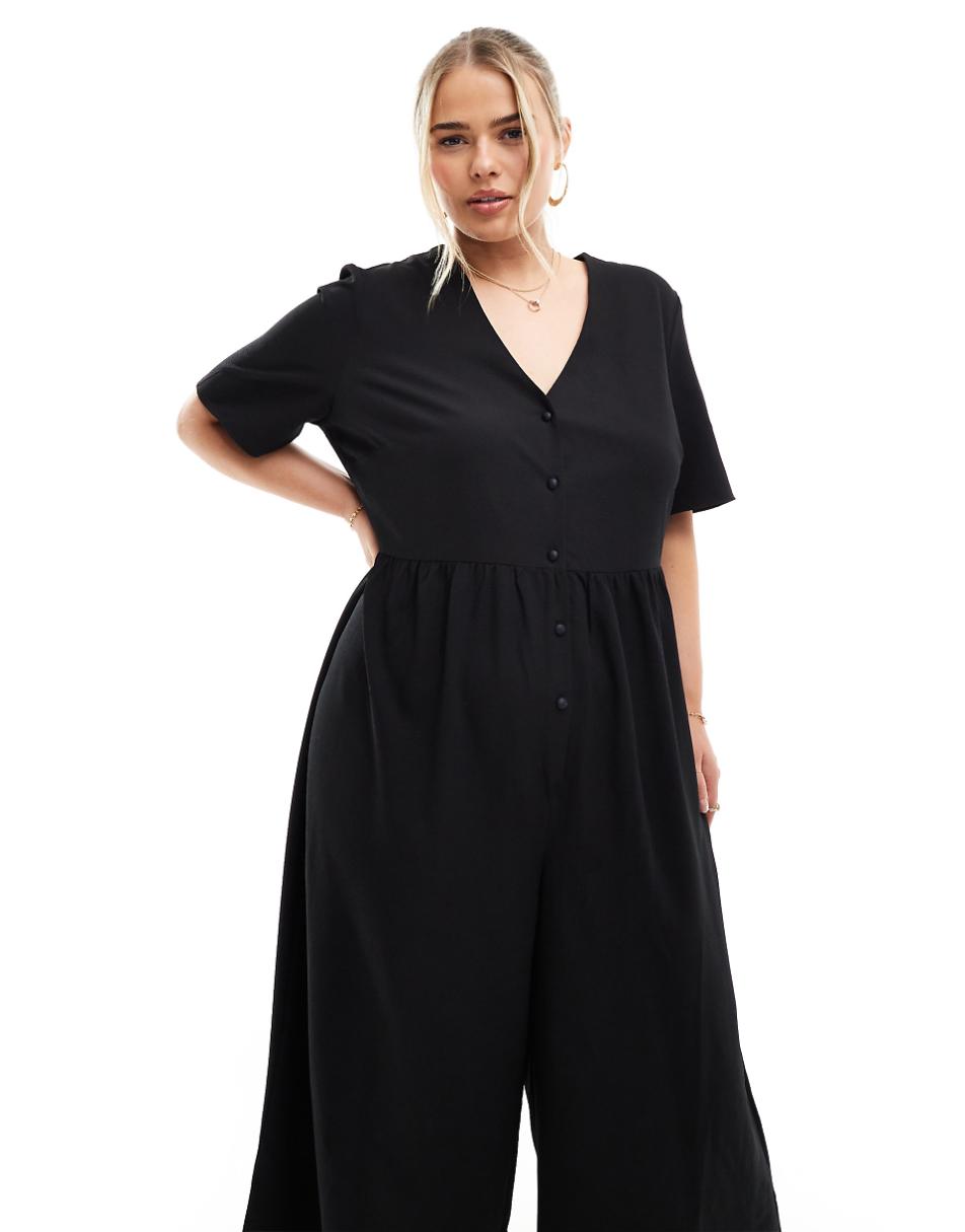 ASOS DESIGN Curve short sleeve tea jumpsuit in black