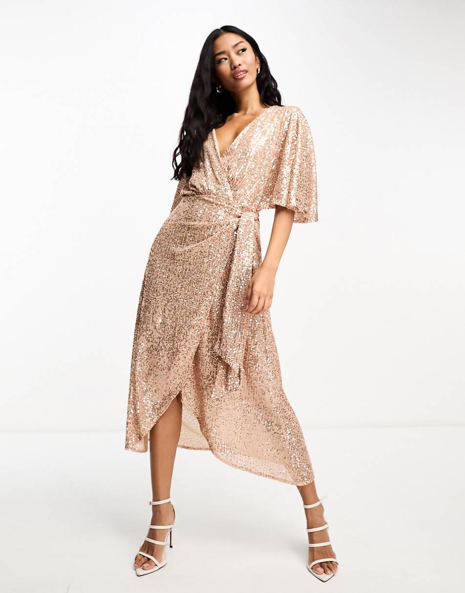 Style Cheat Exclusive angel sleeve sequin dress in champagne