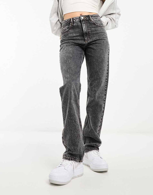 ASOS DESIGN mid rise straight jeans in dark gray