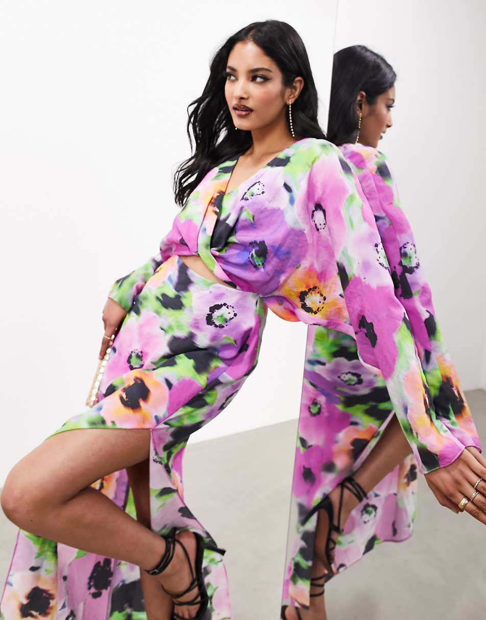 ASOS EDITION long sleeve cut-out midaxi dress in purple graphic floral