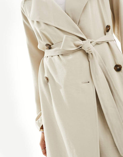 ASOS DESIGN soft midi trench coat in stone