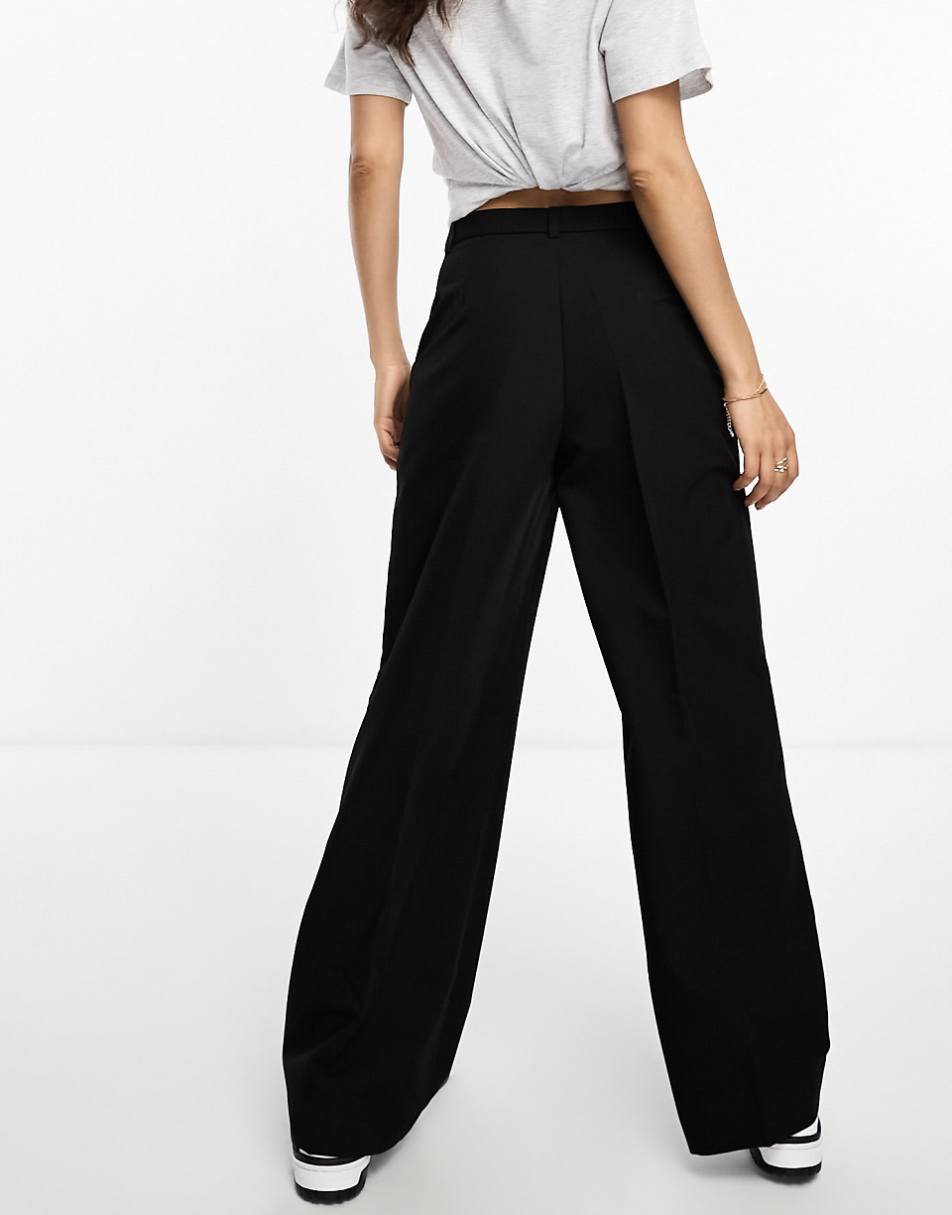 Stradivarius Petite tailored straight pants in black