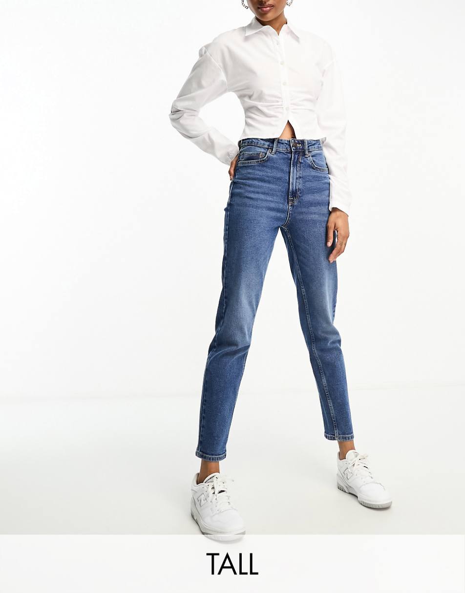 Stradivarius Tall slim mom jean with stretch in authentic blue