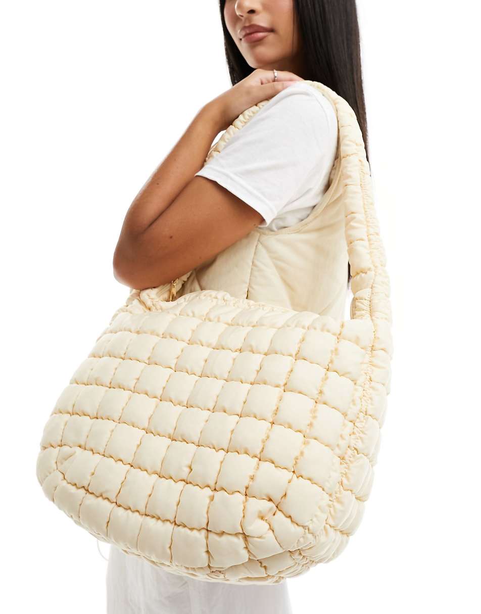 Glamorous oversized padded shoulder bag in cream nylon