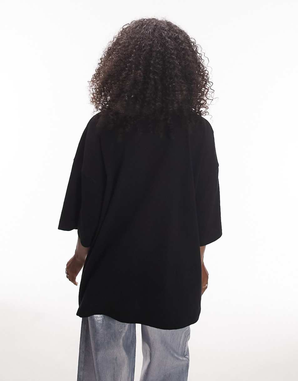 Topshop oversized drop shoulder tee in black