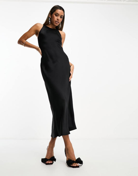 & Other Stories bias cut satin midi dress in black