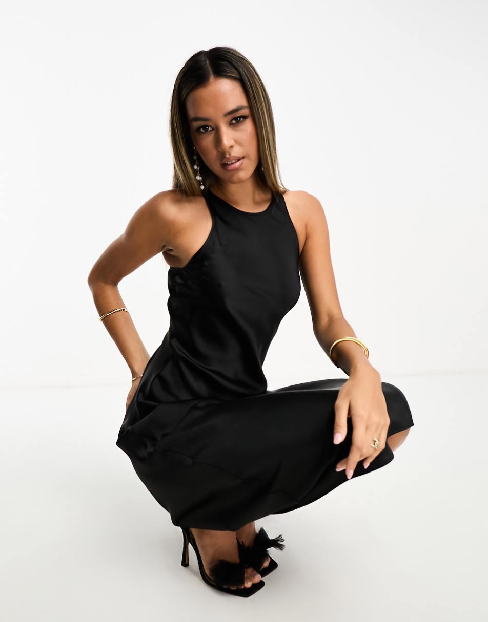 & Other Stories bias cut satin midi dress in black