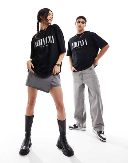 ASOS DESIGN unisex oversized graphic tee in black with Nirvana prints