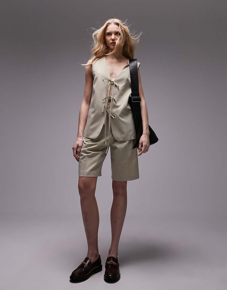 Topshop tailored tie front vest in sand - part of a set