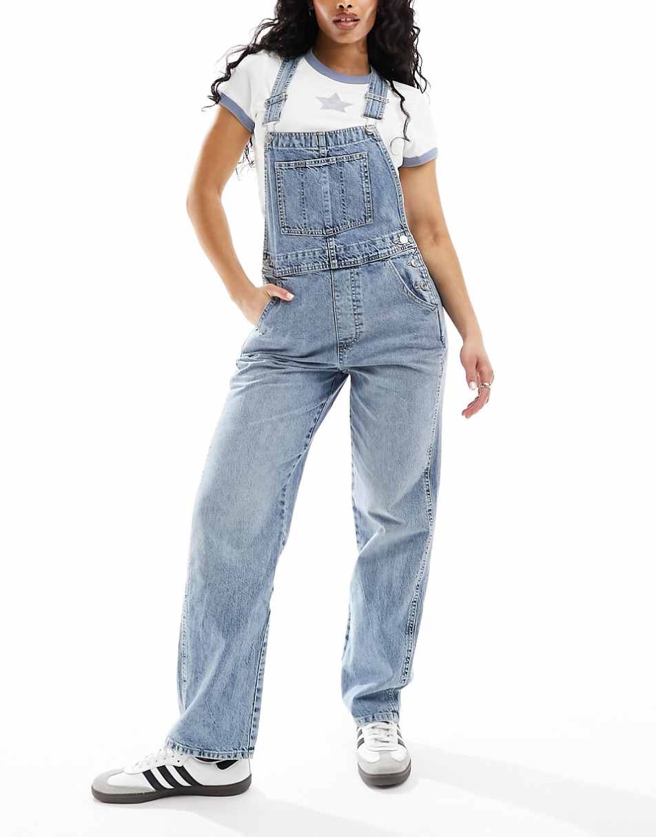 ASOS DESIGN Hourglass denim overalls in mid blue