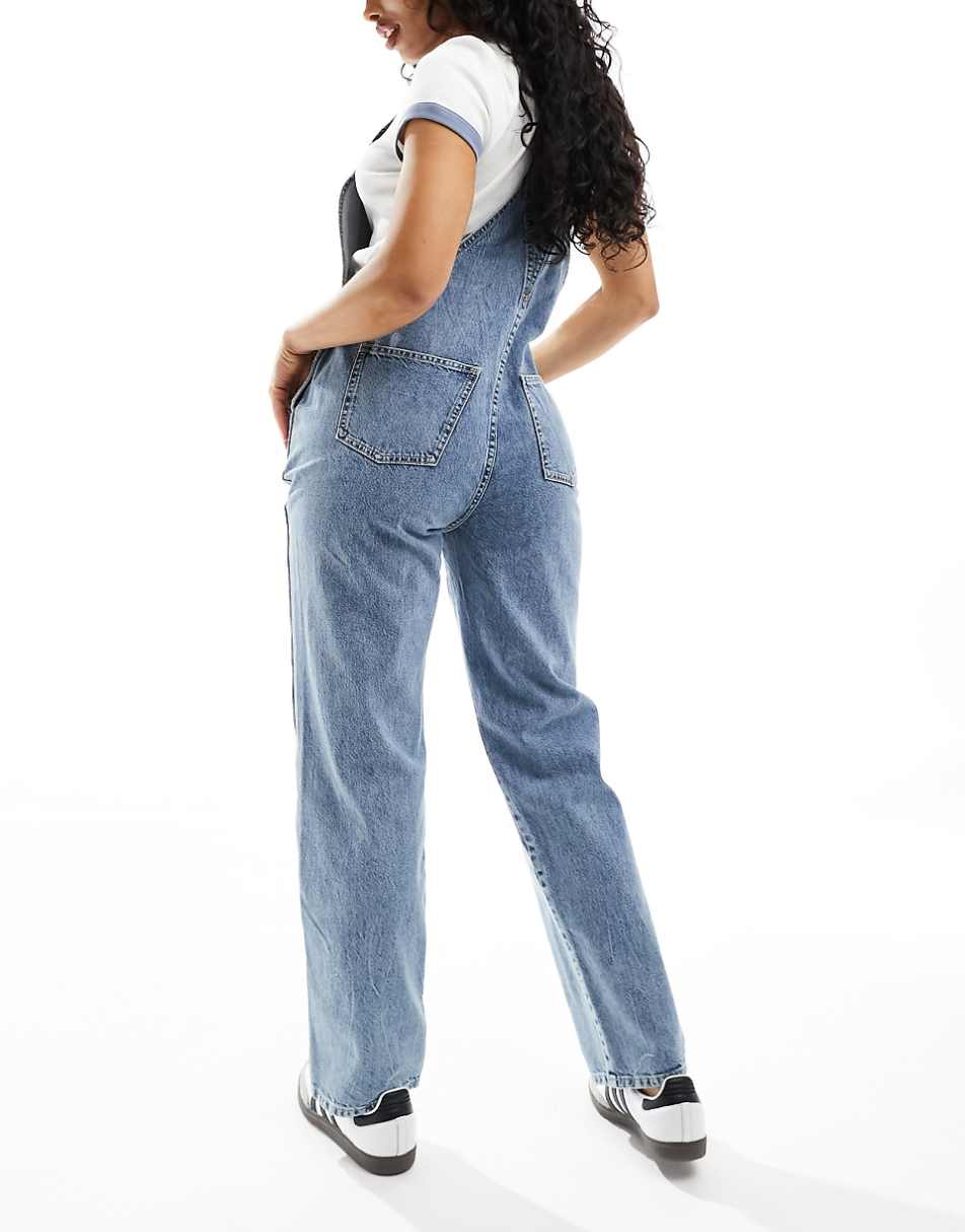 ASOS DESIGN Hourglass denim overalls in mid blue