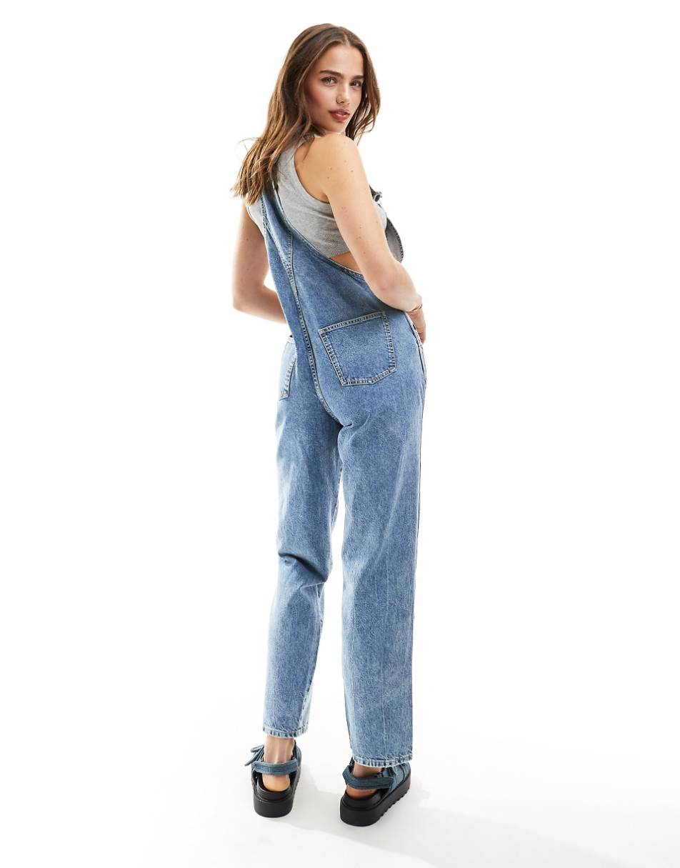 ASOS DESIGN denim overalls in mid blue