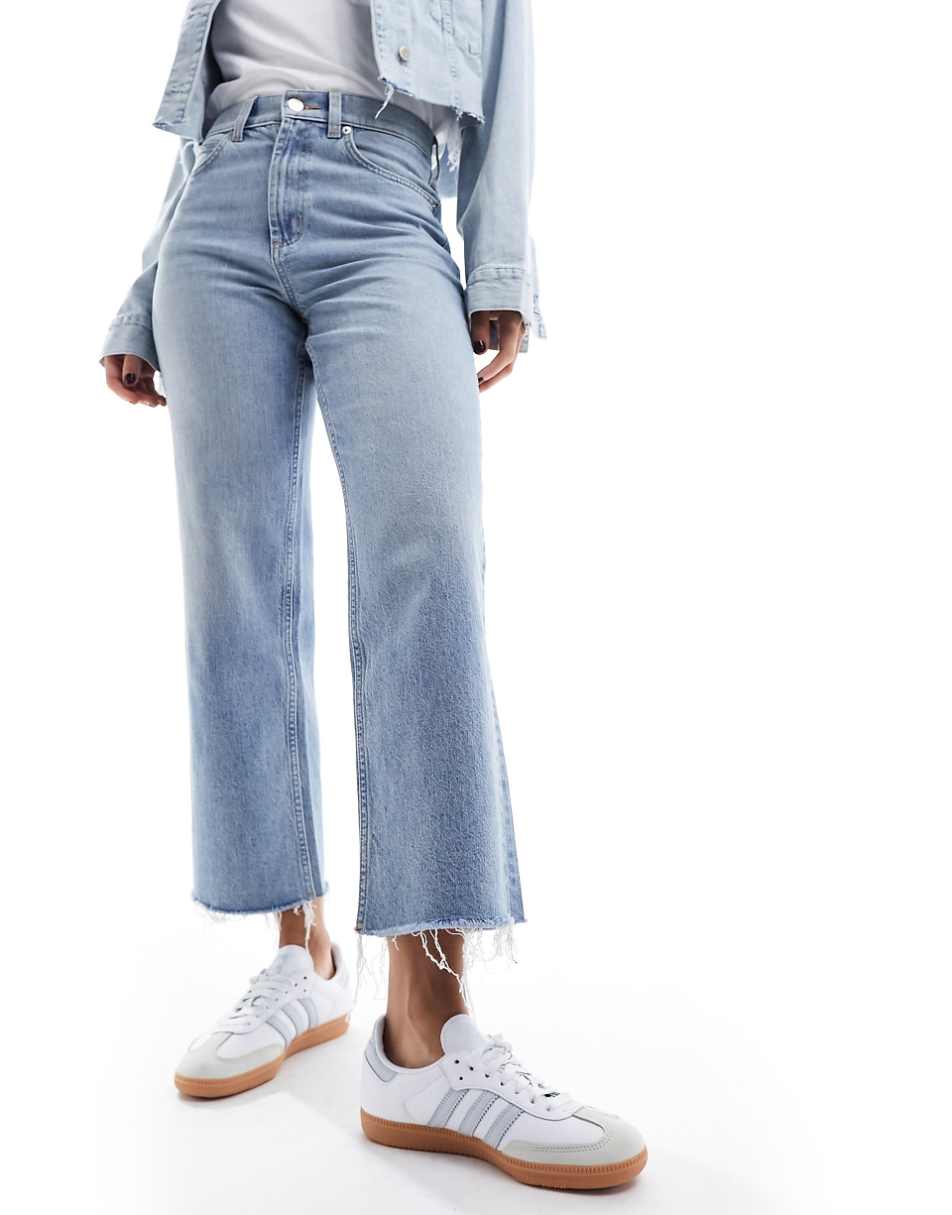 ASOS DESIGN cropped easy straight jean in light mid blue