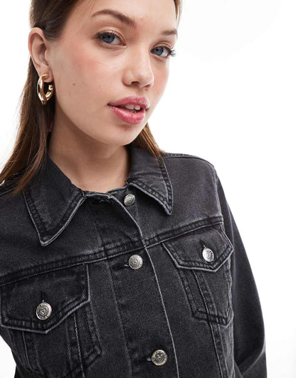 Miss Selfridge denim girlfriend jacket in black wash