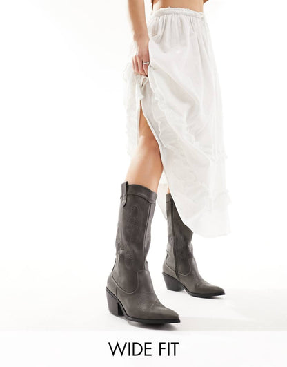Glamorous Wide Fit western knee boots in gray
