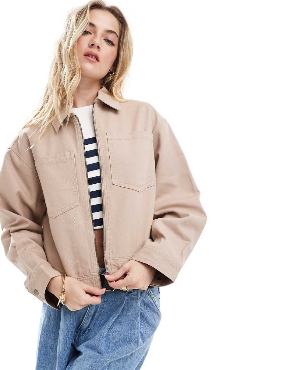 ASOS DESIGN cropped twill jacket in dusty pink