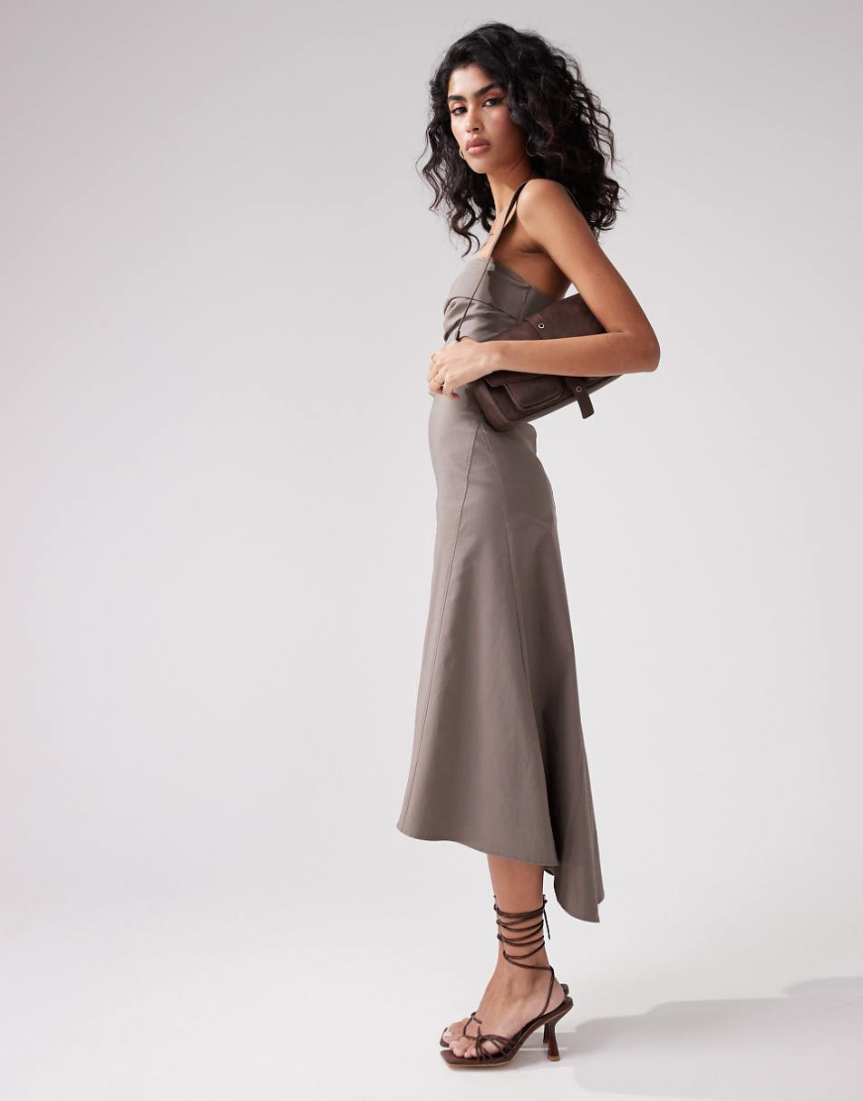 ASOS DESIGN bengaline bandeau knee length dress in taupe