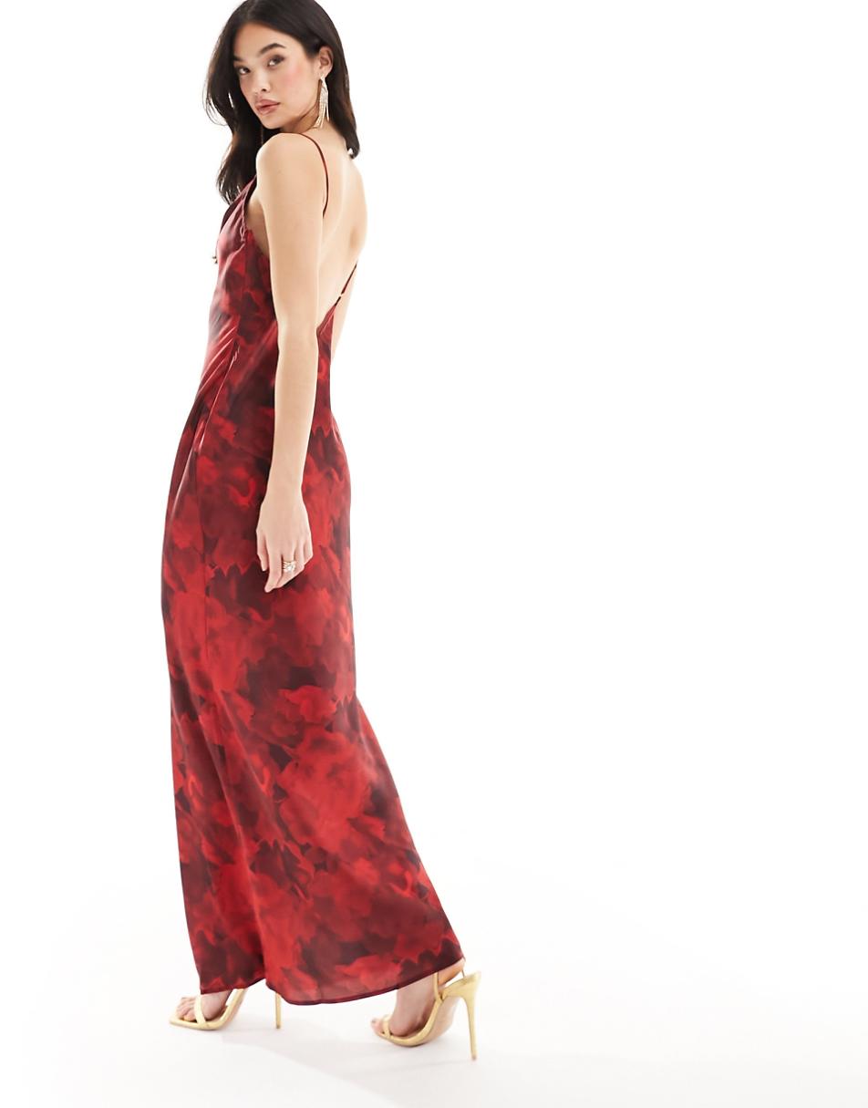 Pretty Lavish Keisha cowl neck maxi dress in deep red floral