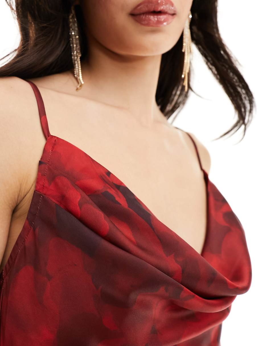 Pretty Lavish Keisha cowl neck maxi dress in deep red floral