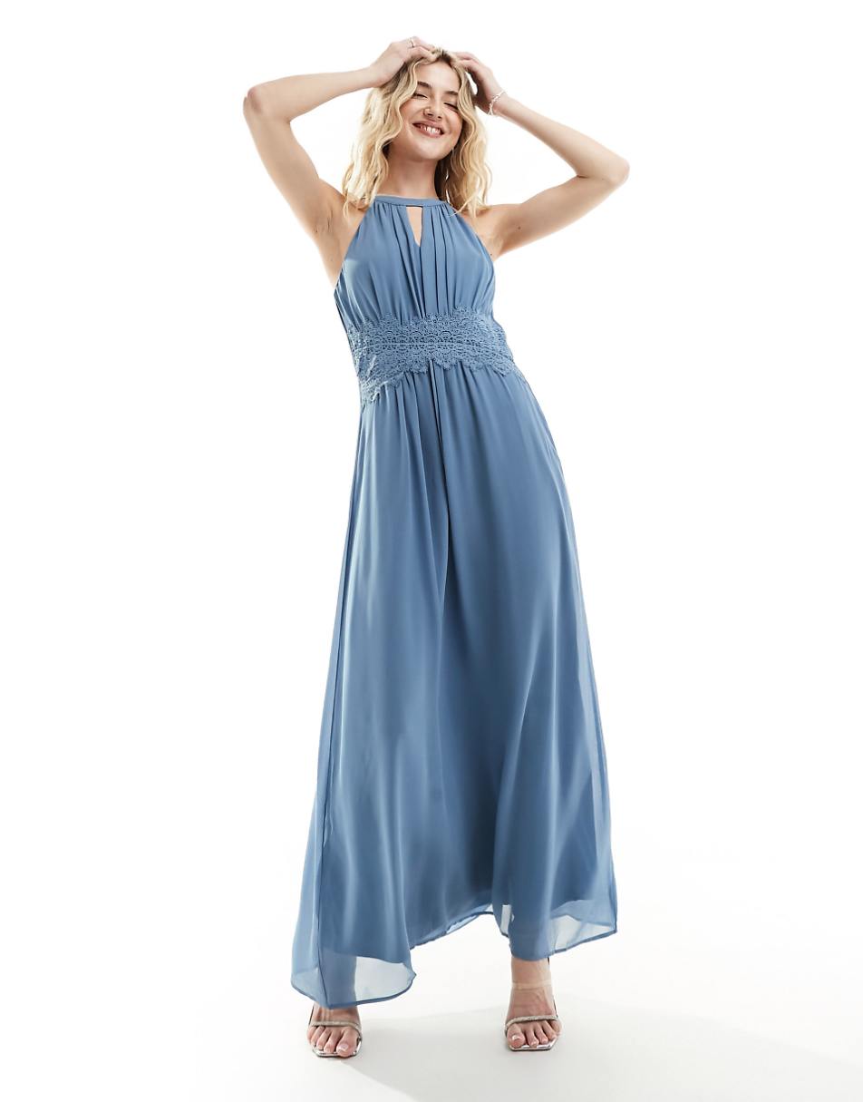 Vila Bridesmaid halterneck maxi dress in blue